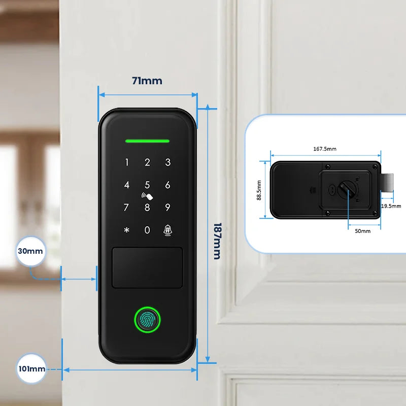 Fingerprint Waterproof Outdoor Garden Lock Remote Control TTLock App Code Keyless Smart Door Lock Electric Rim Lock and Gateway